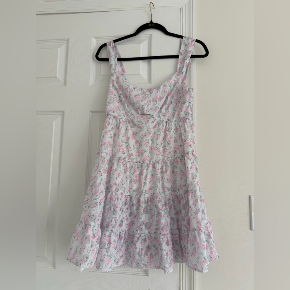 Floral Tiered Sundress in White with Pink & Green Print